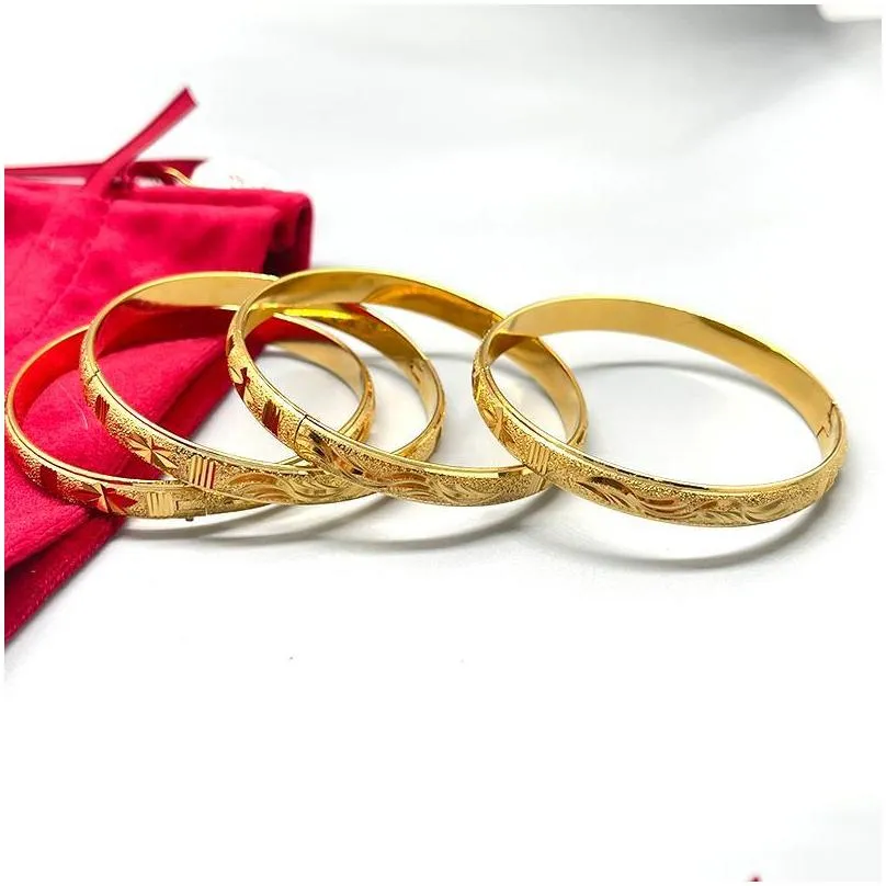 4pcs wedding dubai bangles for women man ethiopian jewelry gold color africa bracelets arab birthday gifts bangle
