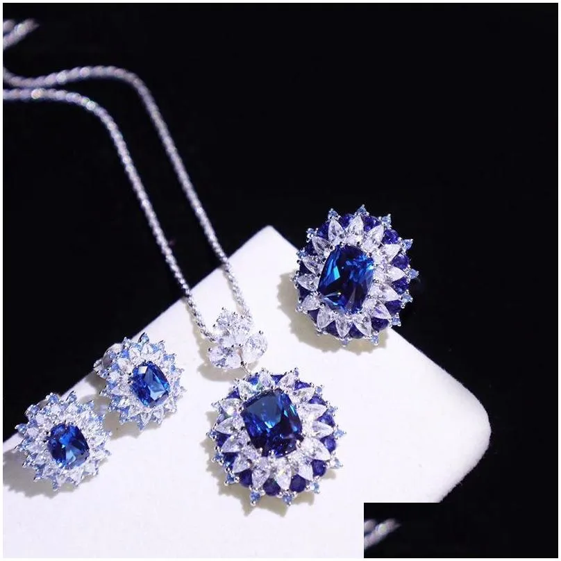 earrings necklace exquisite 925 sterling silver jewelry set emerald gemstone rings fine women color treasure