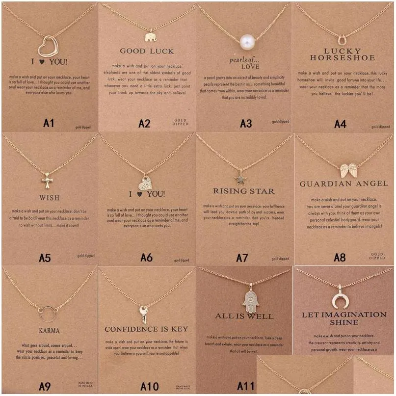  arrival dogeared necklace with gift card elephant pearl love wings cross key zodiac sign compass lotus pendant for women fashion