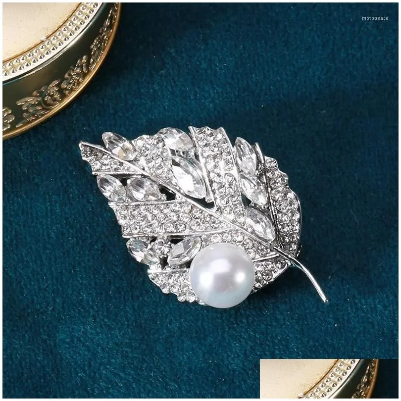 brooches fashion highend luxury rhinestone pearl leaf brooch temperament allmatch suit coat corsage accessories