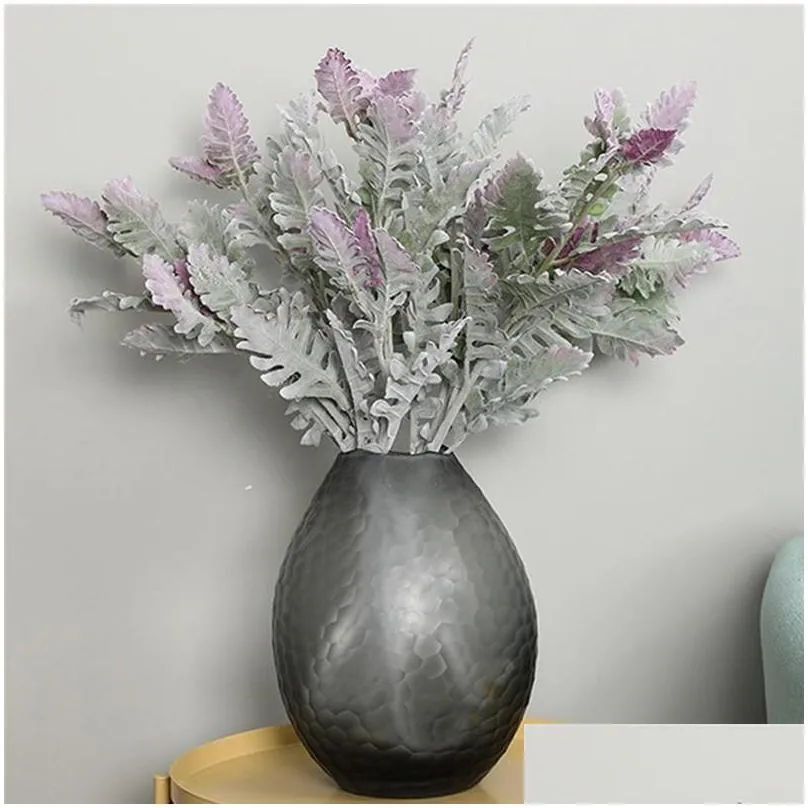 decorative flowers wreaths flocked artificial miller plants purple leaves home wedding christmas diy decoration fake arrangement faux