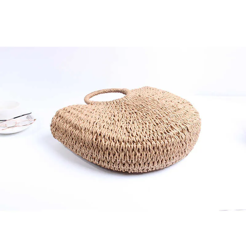 Beach bag Spring and summer straw woven paper rope round bucket simple style leisure hand degree 221226