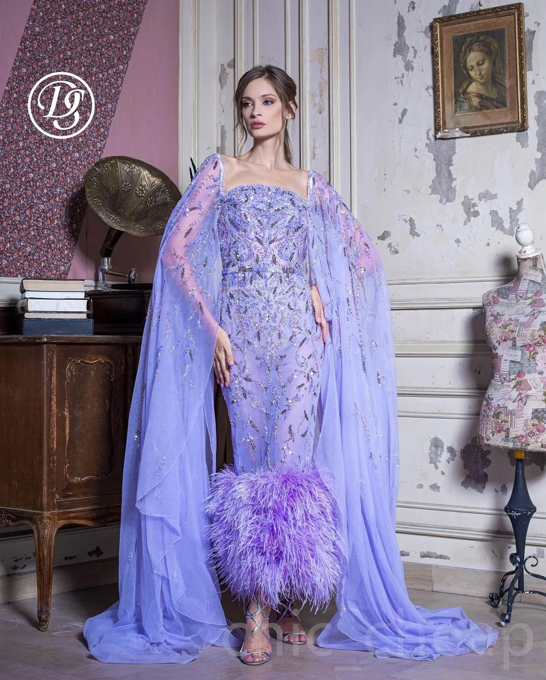 2023 Arabic Aso Ebi Lavender Mermaid Prom Dresses Beaded Crystals Feather Evening Formal Party Second Reception Birtheday Engagement Gowns Dress ZJ203