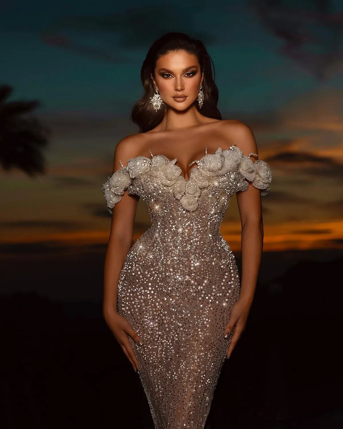 Glamorous Prom Dresses Mermaid Sweetheart Off the Shoulder Whole Body Beaded Backless Sequins Chapel Gown Custom Made Evening Dress Plus Size Robes