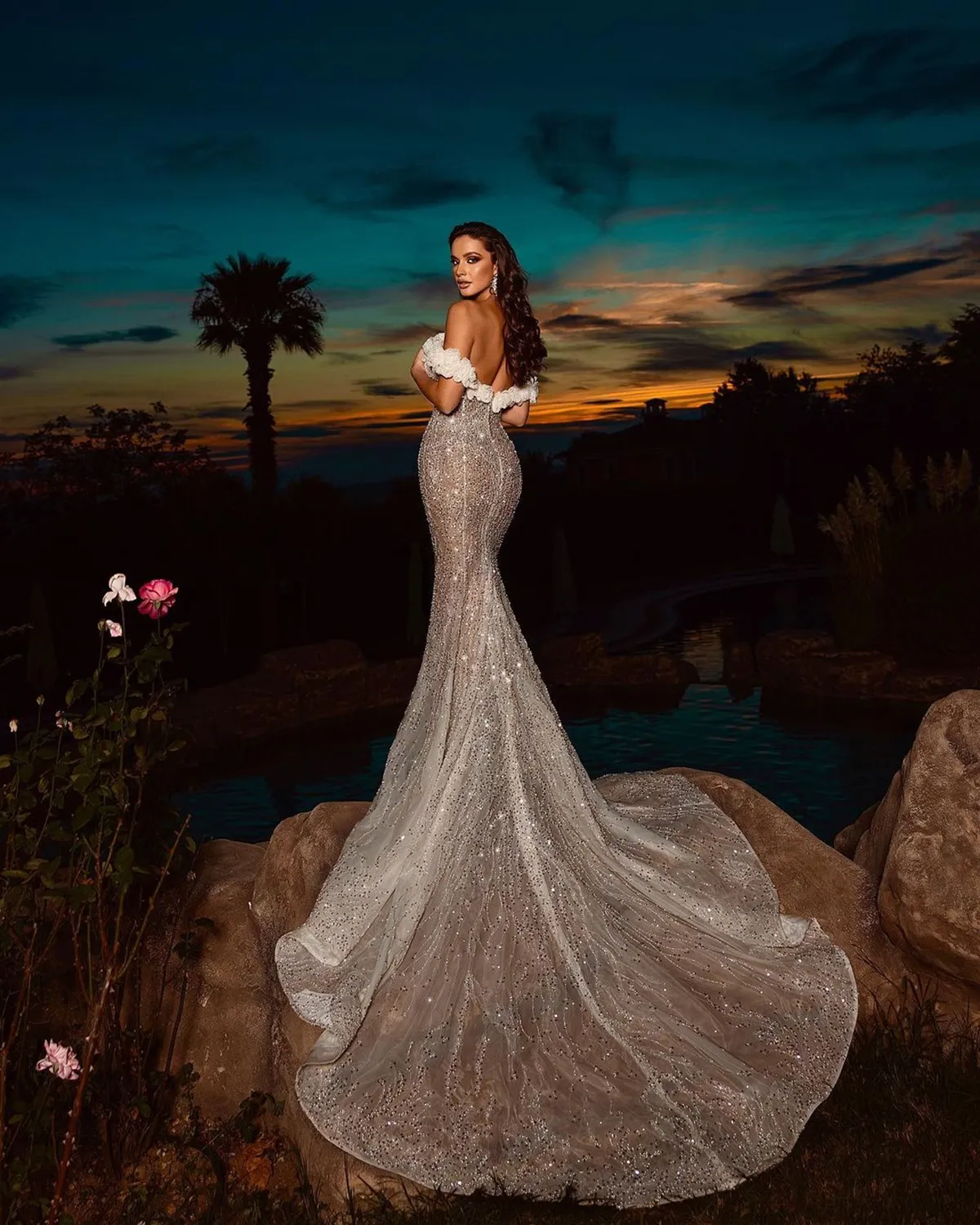 Exquisite Beading Mermaid Wedding Dresses Vintage Off The Shoulder Bridal Gown Custom Made Pearls Crystal Dress Vestido De Novia