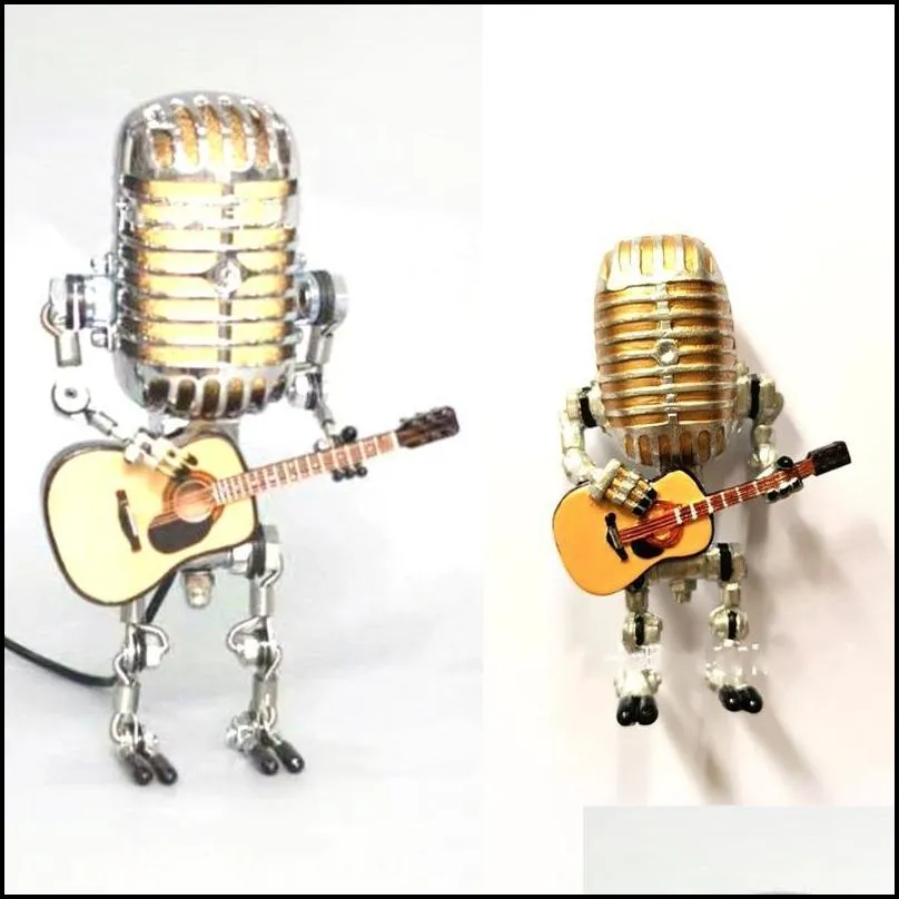 novelty items creative vintage microphone robot touch dimmer lamp table handheld guitar decoration home office desktop ornaments