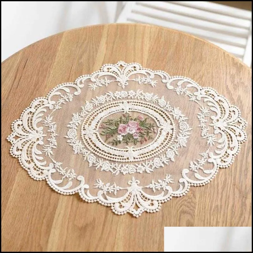 table cloth vintage french lace mat ins embroidered tablecloth pastoral european style bedside decoration rose placemat