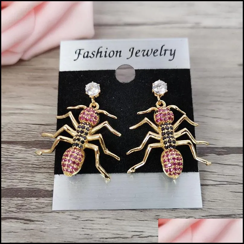 fashion micro pave crystal cz gold ant insect animal charm dangle earrings for women jewelry xmas gift er1111