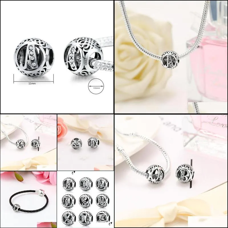 brand design 925 silver beads original alphabet beads fit diy charm bracelet 925 sterling silver letter charms