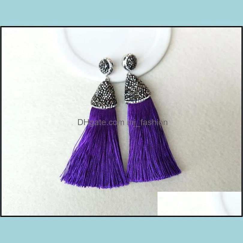 cotton silk tassel earrings pave rhinestone crystal caps tassels jewelry for women bohemia jewelry earrings findings er105