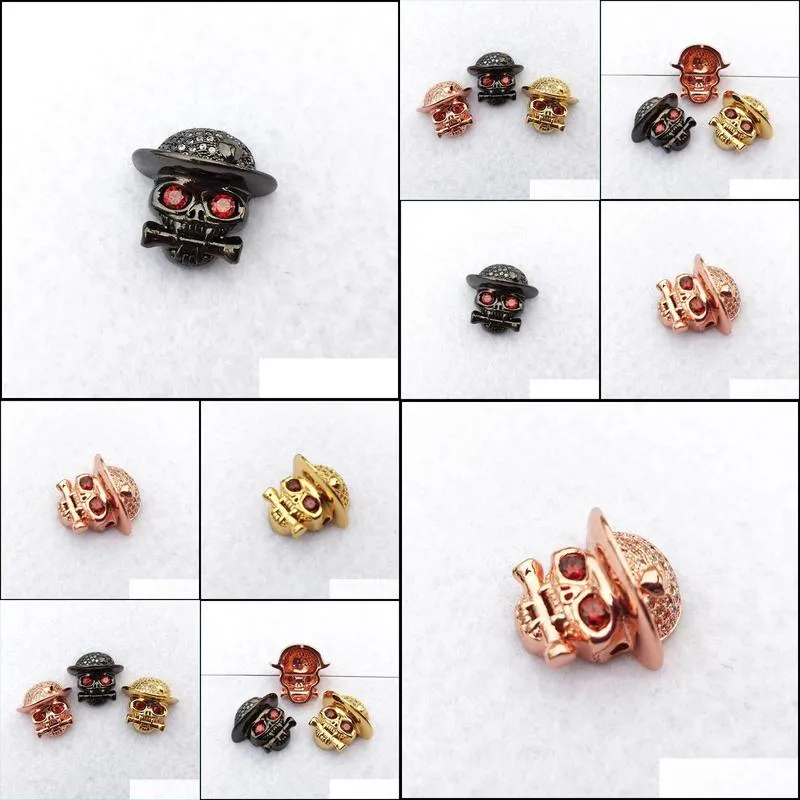 skull connector cubic zirconia jewelry diy cool punk skeleton beads for bracelet jewelry making finding ct480