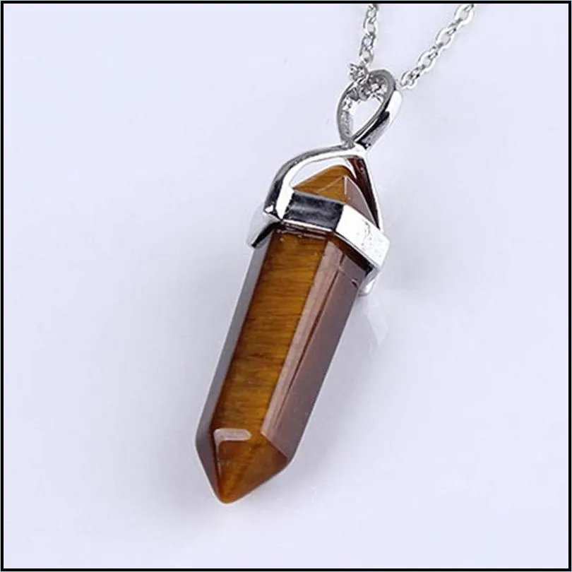  natural hexagonal prism pointed pendant crystal necklaceaddchain