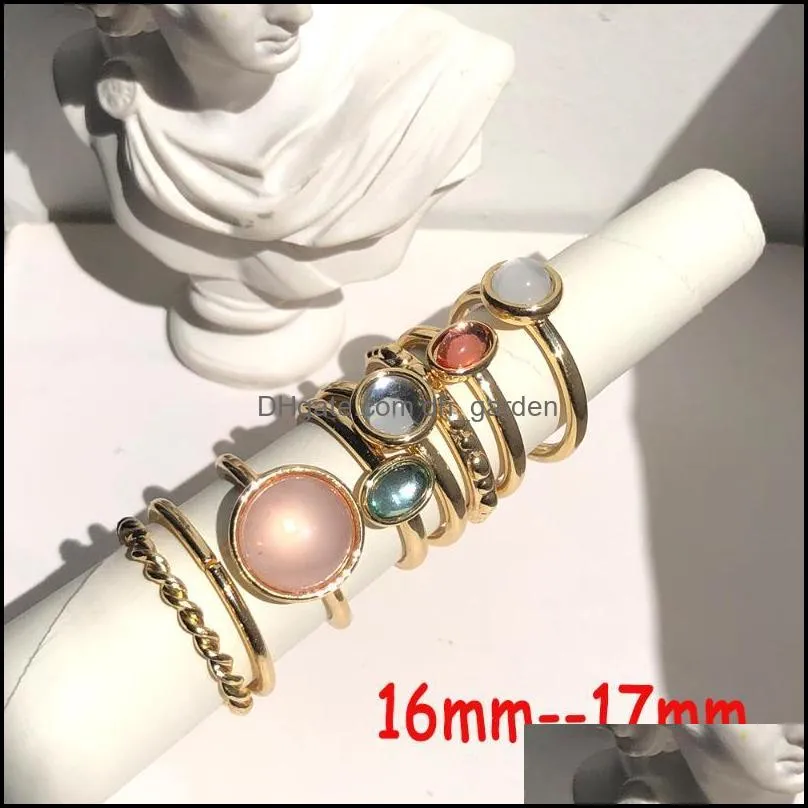 cluster rings 2022 korea 8pcs/set vintage colorful stone metallic chain trendy geometry hit set for women girls jewelrycluster brit22