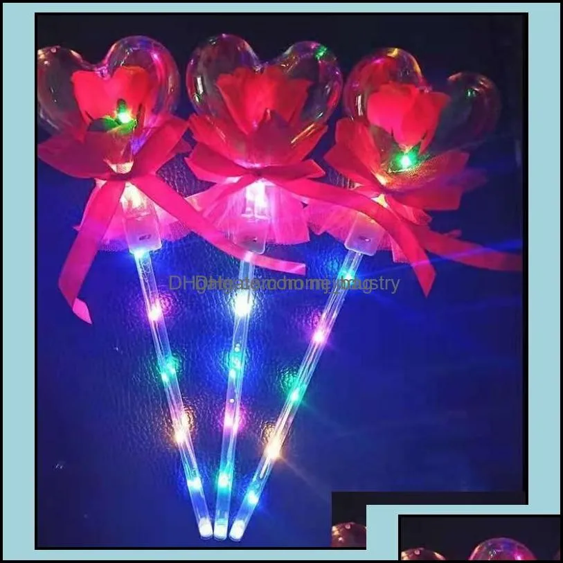 Party Decoration Led Party Favor Decoration Light Up Glowing Red Rose Flower Wands Bobo Ball Stick For Wedding Valentines Day Atmosph