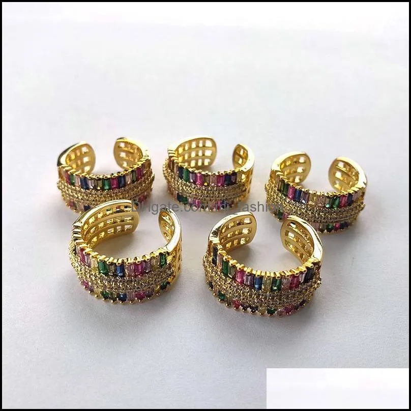 fashion shiny rainbow cubic zirconia finger rings cz stone micro paved gold color band ring for women jewelry gift r189