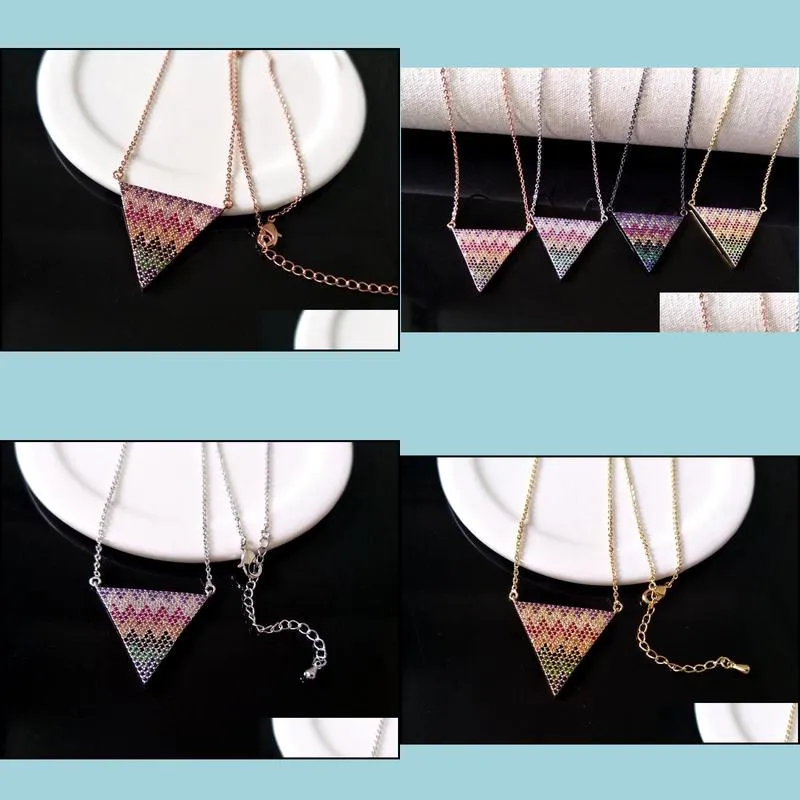 10pcs triangle rainbow double bails connector necklace cz zircon micro pave crystal charm jewelry making for woman nk69