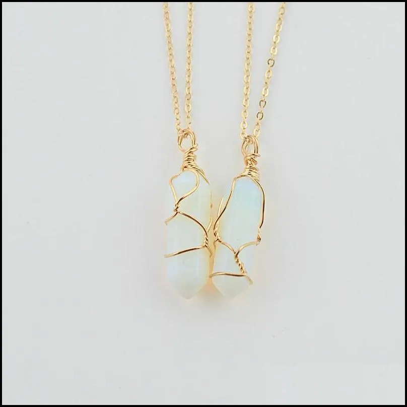 natural stone six prism coneshape cut crystal necklace pendant gold link chains 2pcs/lot wholesale