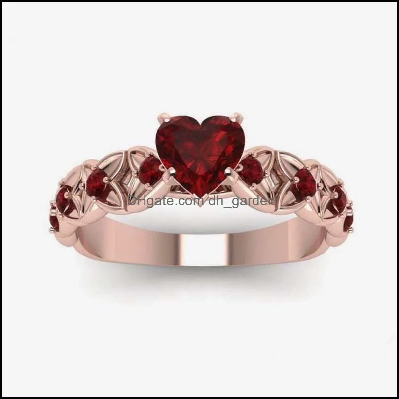 cluster rings 2022 silver heart ruby stone for women rose gold red zircon ring fashion wedding party jewelry accessory wholesalecluster