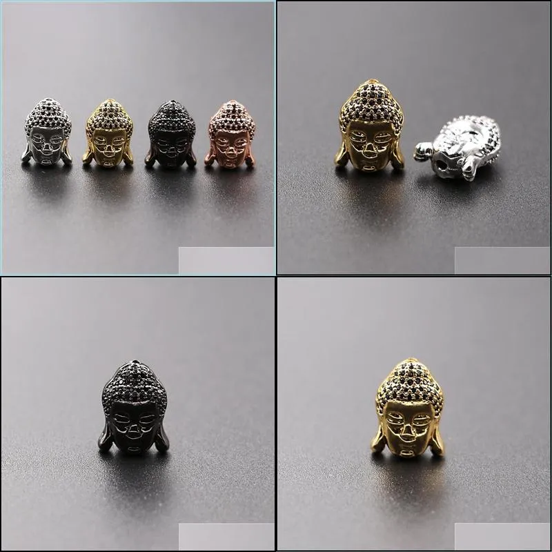 wholesale brass metal micro pave cz buddha head beads for diy jewelry spacer beads making bracelets accessories