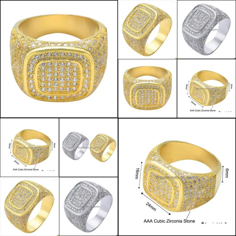 cluster rings square micro pave for men women iced out high quality cubic zirconia with jewelry box hip hop jewerly gift brit22