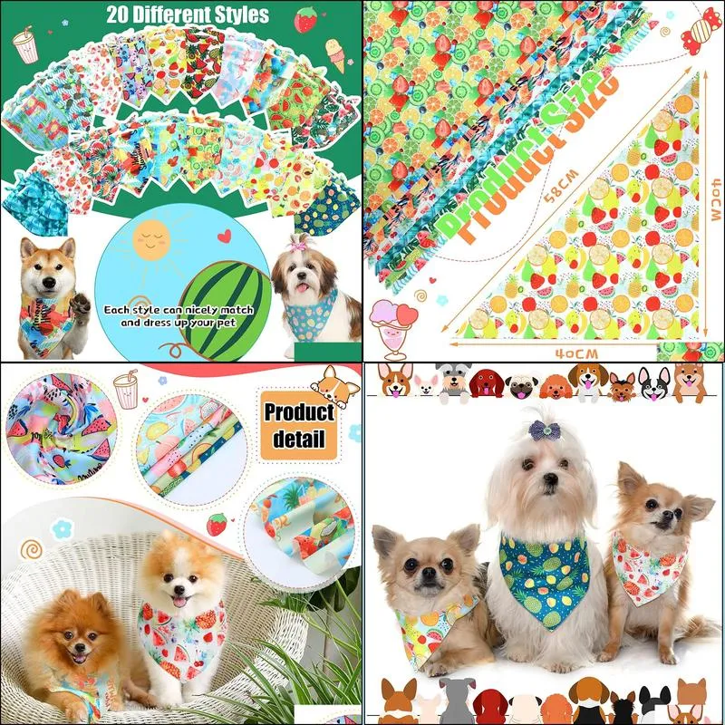 20 pieces dog bandana scarf triangular bibs pet summer flamingo fruit hawaii dog bandana for small medium large dogs cats