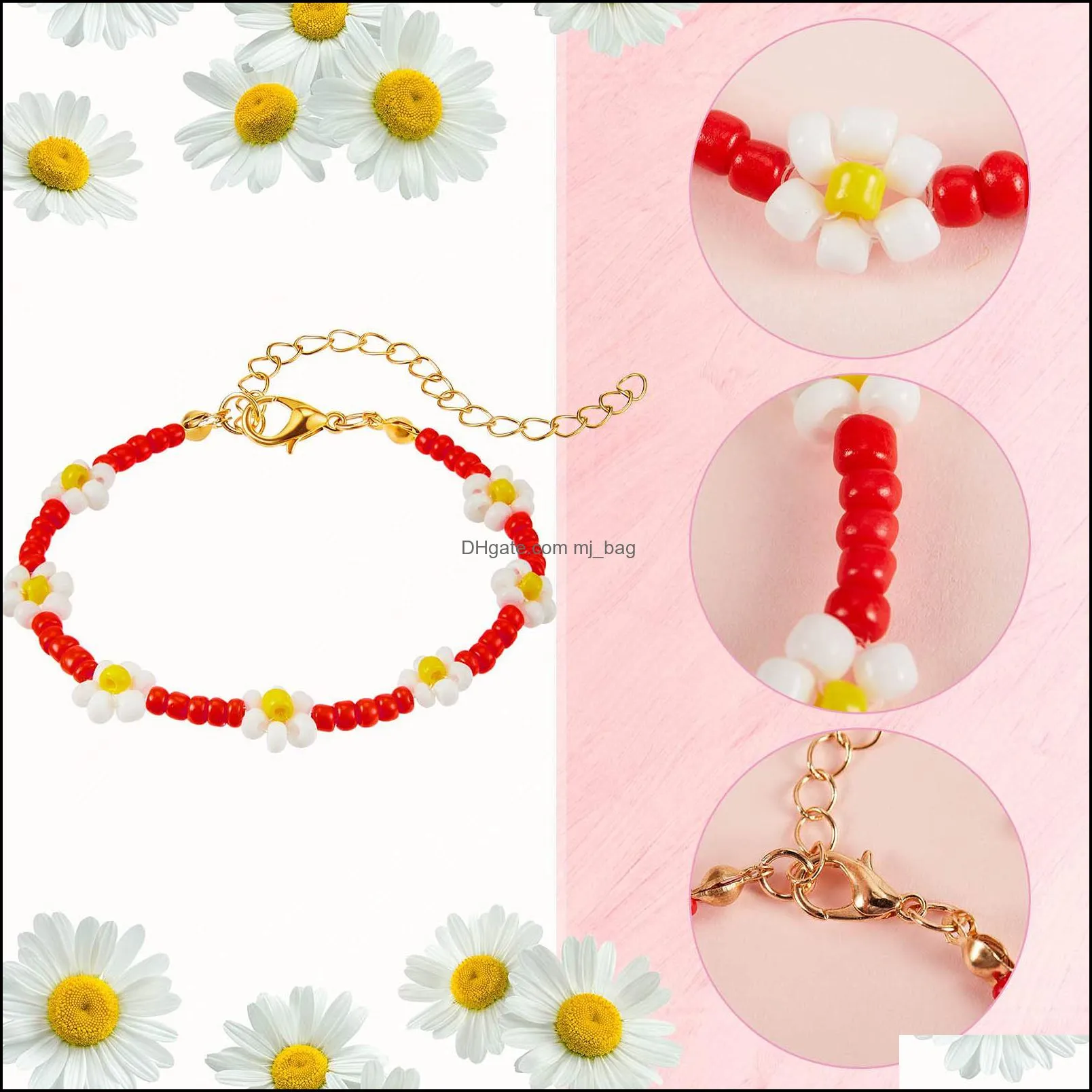 Beaded Strands L Colorf Daisy Flower Bead Bracelets Y2K Jewelry Aesthetic Anklet Handmade Anklets Boho Beach Summer Brai Yzedibleshop