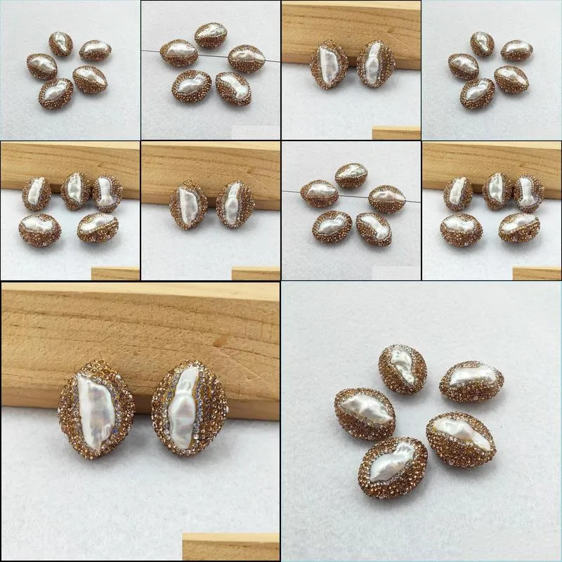 rhinestone paved nature pearl connector beads loose bead for jewelry diy bracelet necklace making bd361