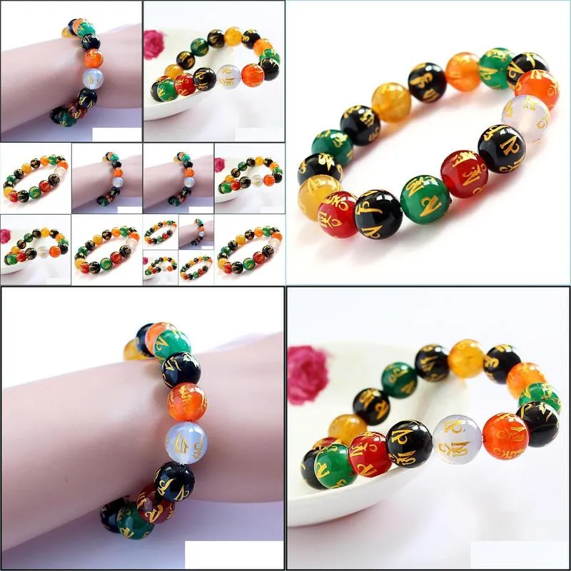 3win colorful gilded mantra natural beads bracelet buddhist jewelry rosary bracelets for gifts women/men