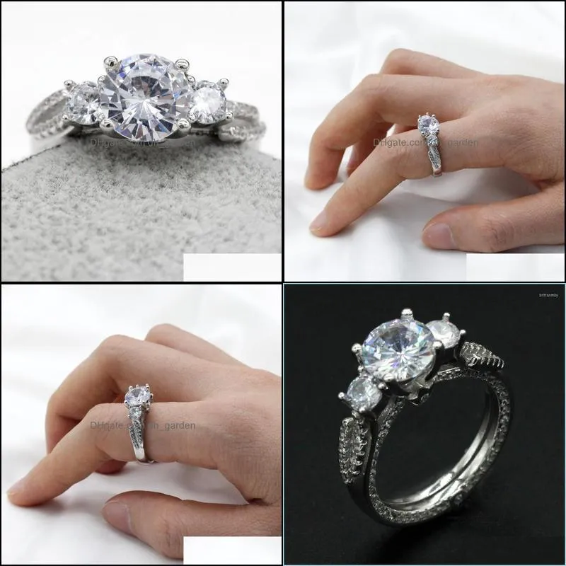 cluster rings dazzling cz stone 925 sterling silver for women 3 stones ring classic elegant style thai fine jewelry giftscluster