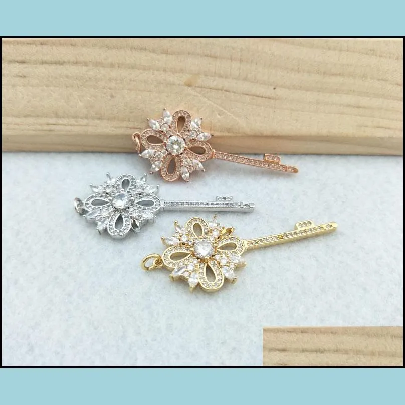 5 pcs tiny cz crystal key shaped charm cz zircon stone micro pave pendant women jewelry finding diy necklace making pd812