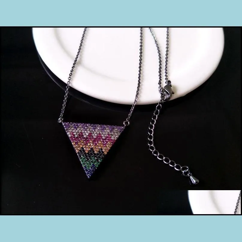 10pcs triangle rainbow double bails connector necklace cz zircon micro pave crystal charm jewelry making for woman nk69