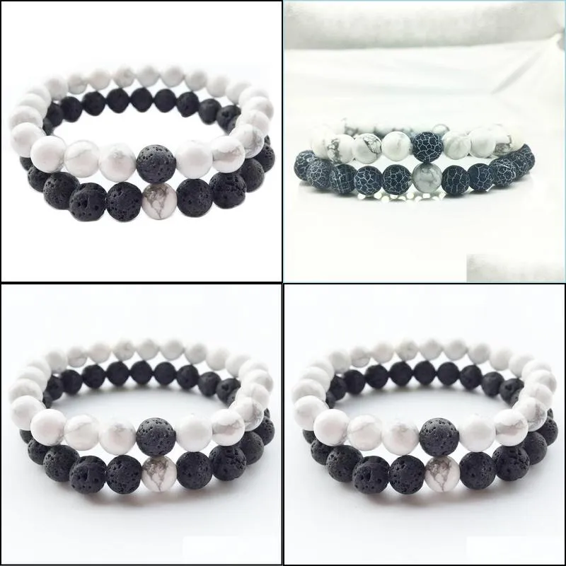 new 2 pcs/set black white couple distance bracelet charms yoga meditation braclet for men women lovers best friend jewelry gift