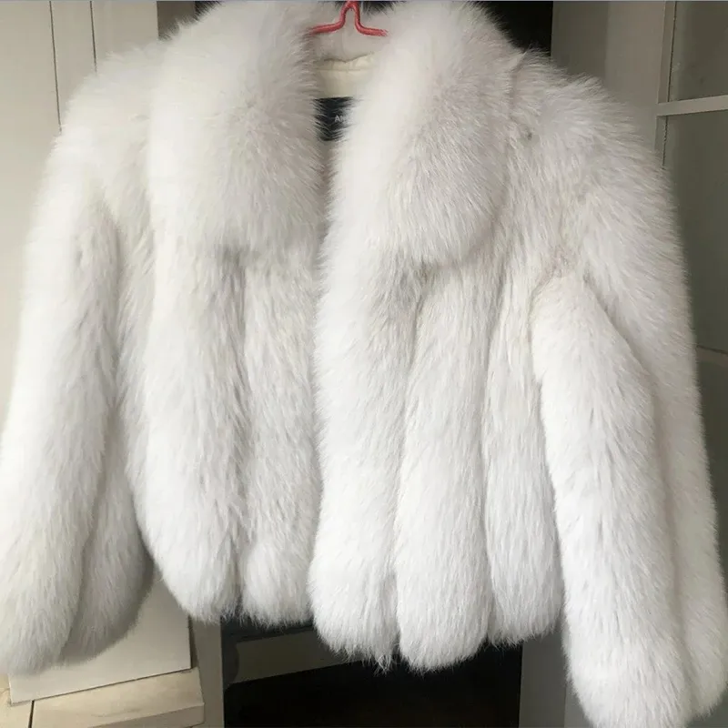 Winter Faux Fur Jacket Women Luxury 2022 Female Full Sleeves Plush Red White Black Fox Fur Coat for Lady Girl