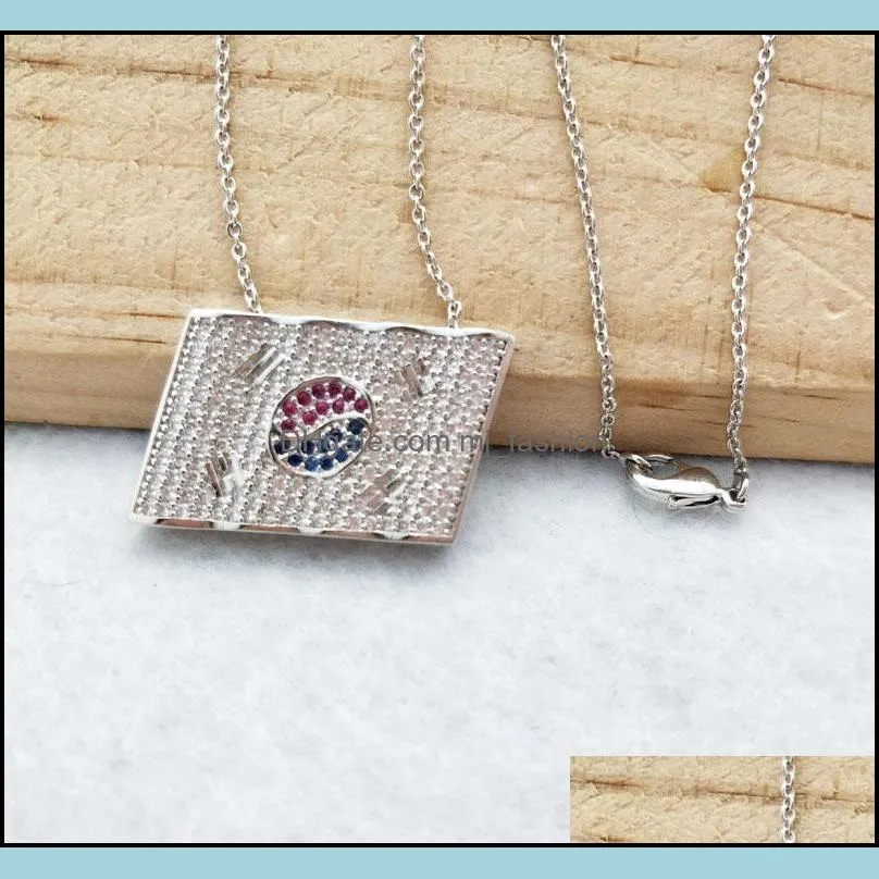 micro pave crystal cubic zirconia pendants charms jewelry finding korean flag necklace for woman nk336