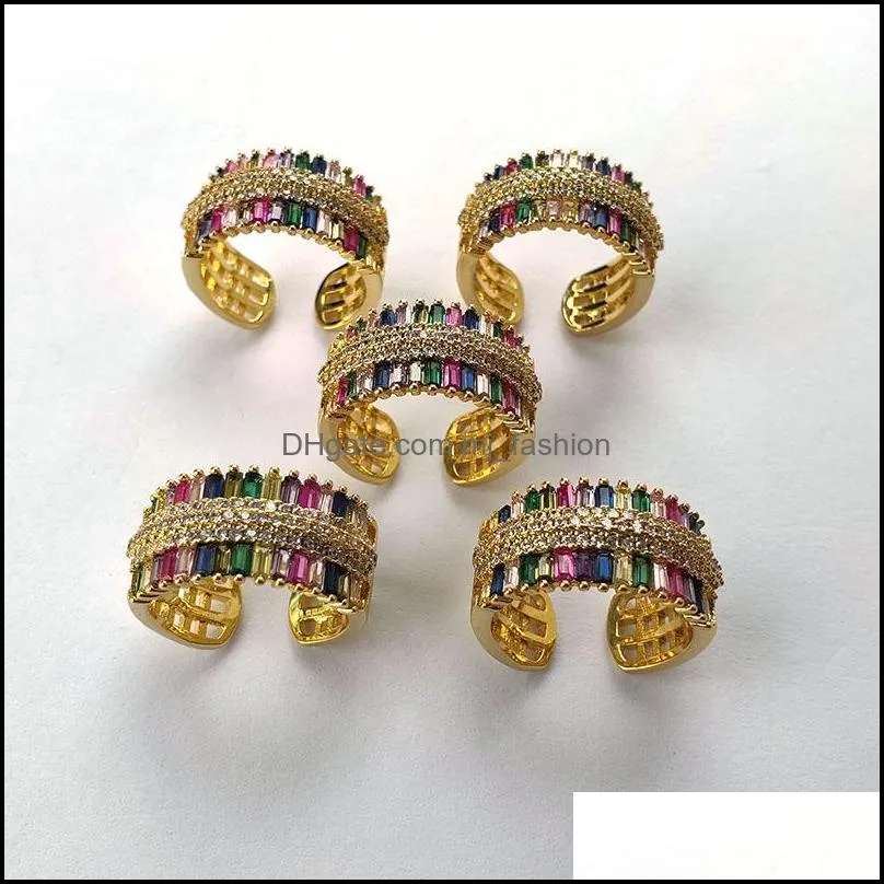 fashion shiny rainbow cubic zirconia finger rings cz stone micro paved gold color band ring for women jewelry gift r189