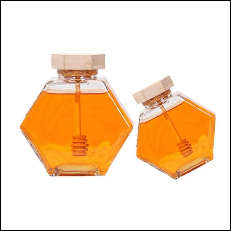 glass honey jar for 220ml/380ml mini small honey bottle container pot with wooden stick spoon1