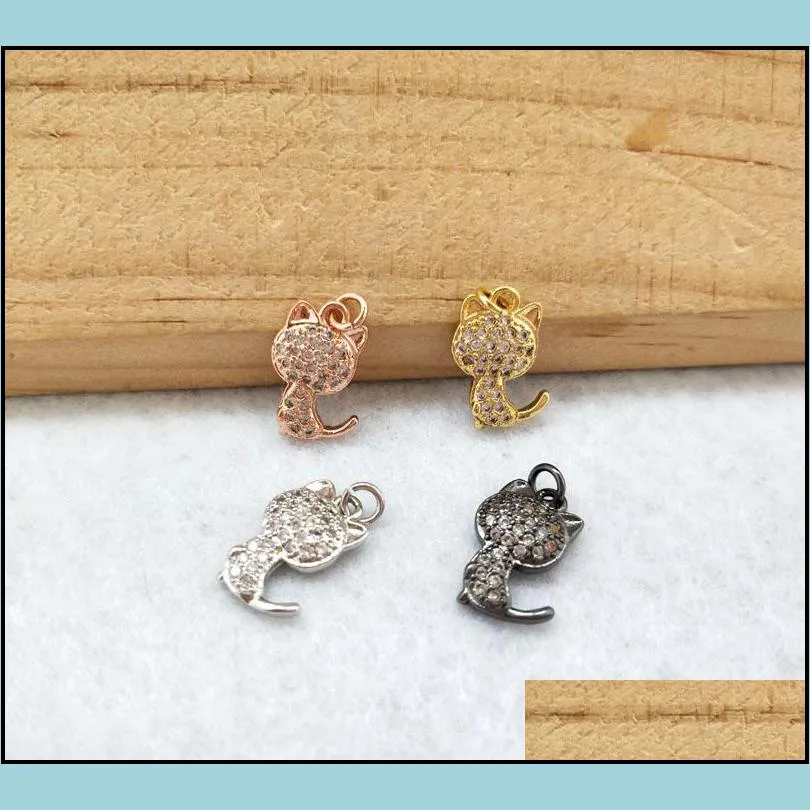 10pcs tiny cz crystal cat shape charm pendant cz zircon stone micro pave pendant finding diy necklace for women jewelry pd940