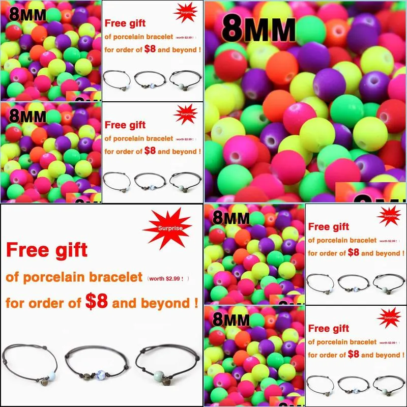 top quality 100pcs mixed candy color acrylic rubber beads neon matte 8mm round spacer loose beads fit jewelry handmade diy