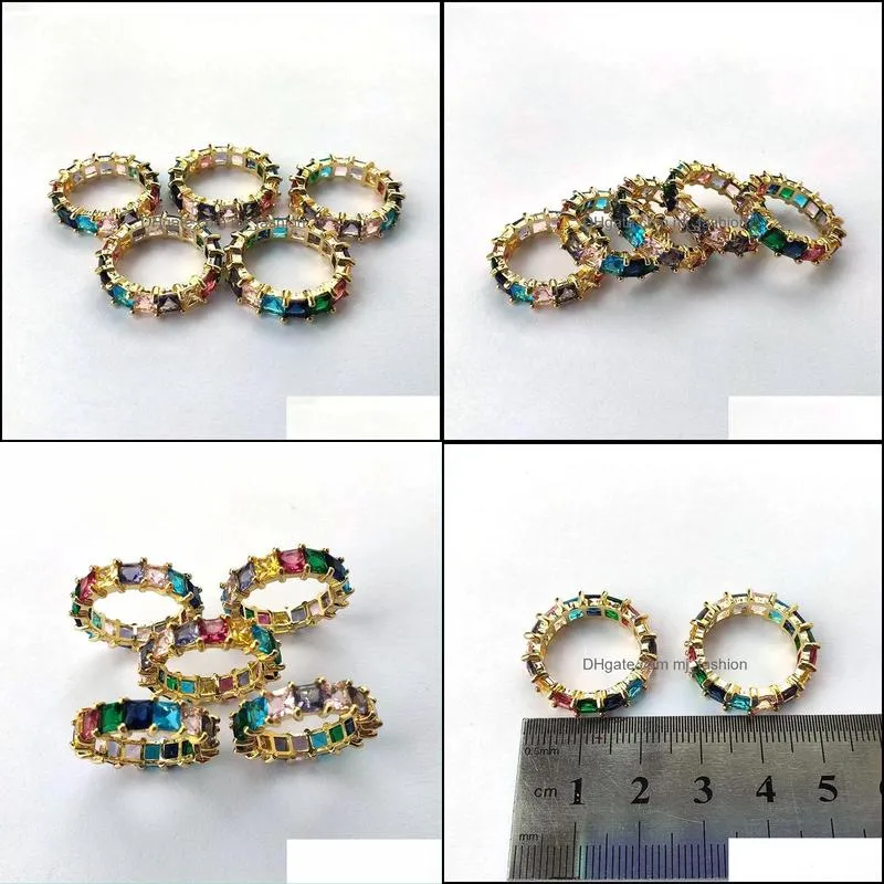 gold filled rainbow cz finger rings trendy sparkling cubic zircon stone micro paved for party wedding jewelry gift r191