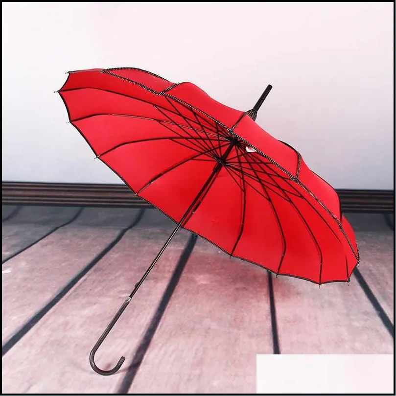 the umbrella edging pagoda 16k long handle straight umbrella bridal wedding outdoor parasol rain and sun dualpurpose l220922