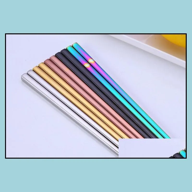 glossy titanium plated chopsticks anti scalding highgrade 304 stainless steel rainbow golden black square chopsticks