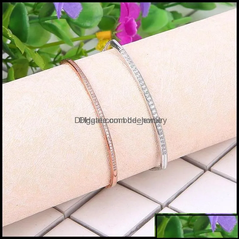 Charm Bracelets New Fahion Rose Gold Plated Single Row Cubic Zirconia Charm Bangle Bracelets Cz Crystal Bling Adjustable C Bdejewelry