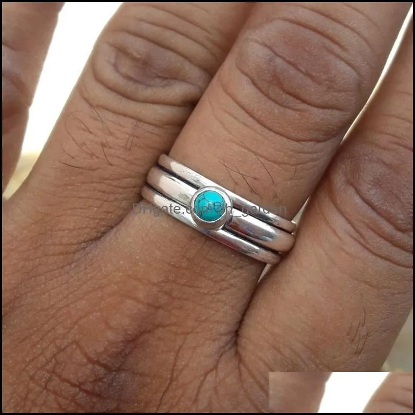 cluster rings bohemian natural stone for women men vintage silver turquoises finger fashion party wedding jewelry accessoriescluster