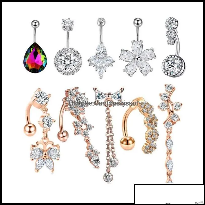 Body Arts Tattoos Art Health Beauty Dangle Belly Button Ring Set 14G Zircon Navel Barbell For Both Men And Momen Drop De Dhwrj