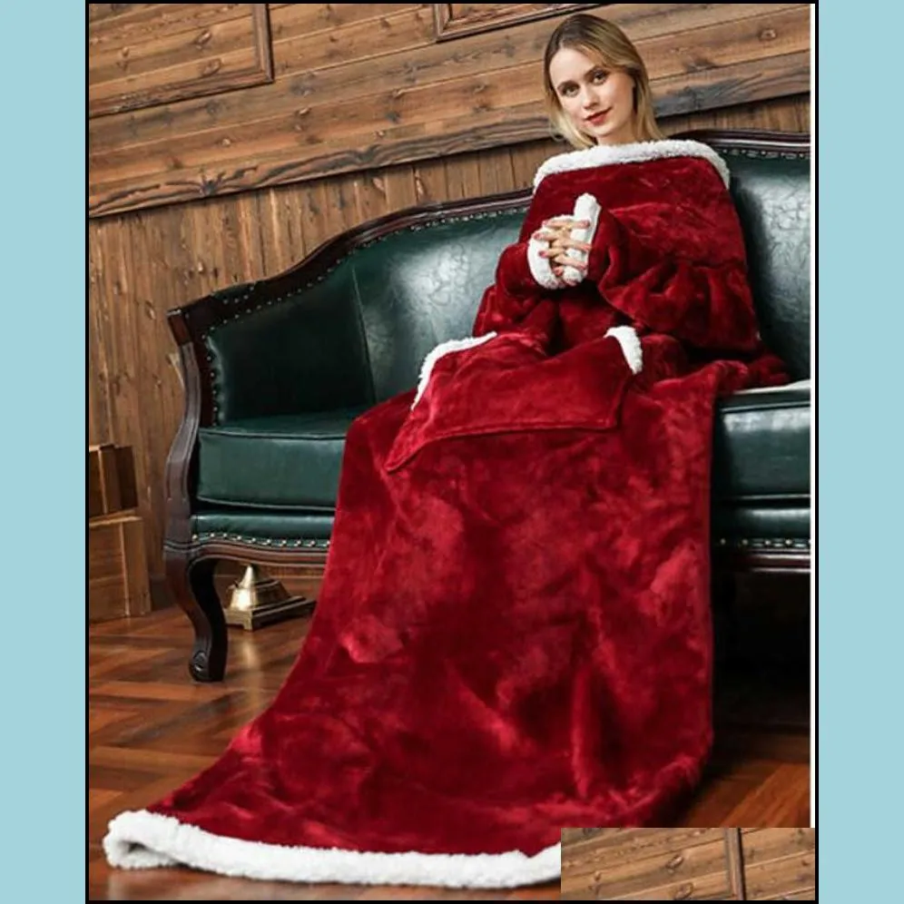 hooded lazy blanket home casual wear flannel lamb velvet tv blanket can be worn bathrobe cool classic design fleece sweatshirt sof226m