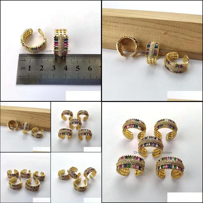 fashion shiny rainbow cubic zirconia finger rings cz stone micro paved gold color band ring for women jewelry gift r189