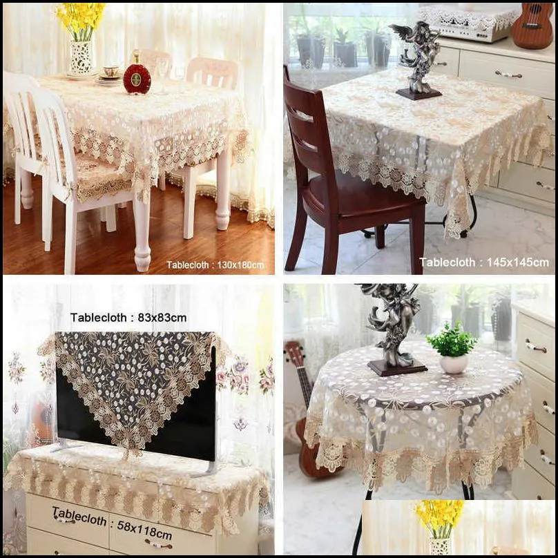 europe organza table cover lace embroidered round/rectangle wedding tablecloths furniture decoration transparent yarn cloth 210724