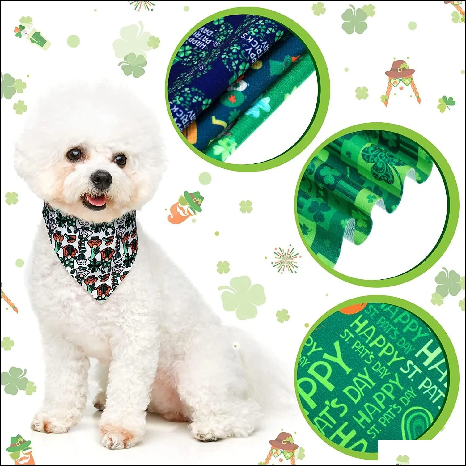 st patricks day dog bandanas irish clover shamrock triangle scarf adjustable dog bandanas for small medium dogs cats pets bib