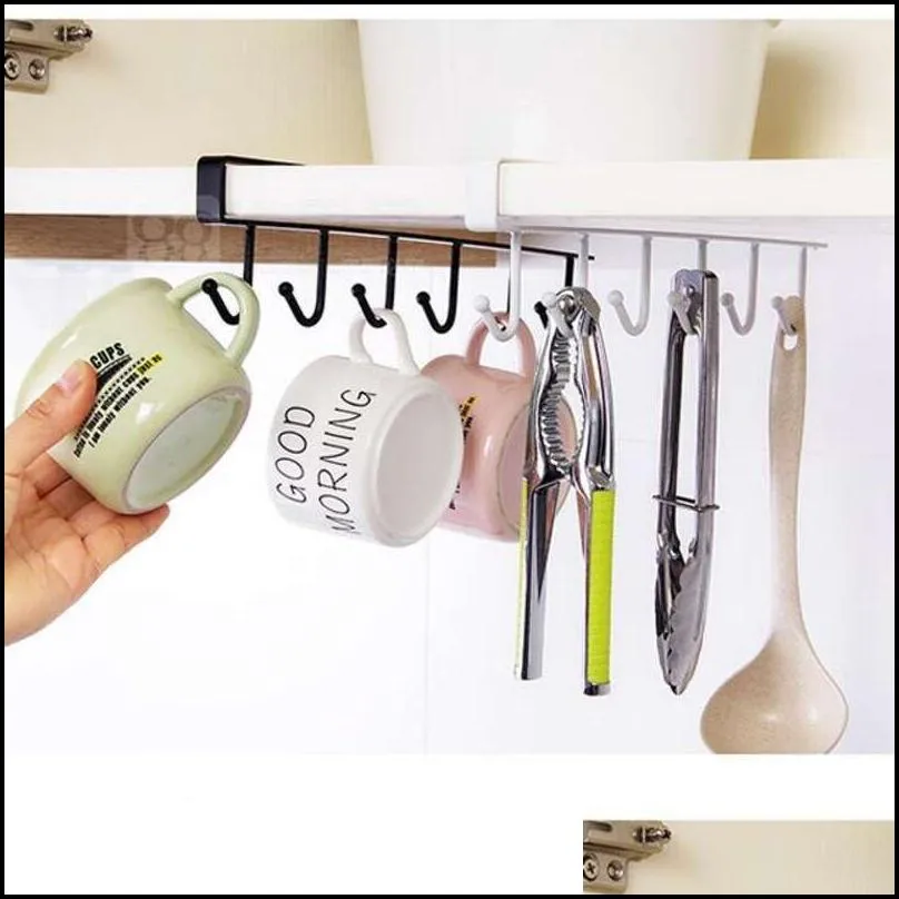 iron 6 hooks storage shelf wardrobe cabinet metal under shelves mug cup hanger bathroom kitchen organizer hanging rack holder rre14481
