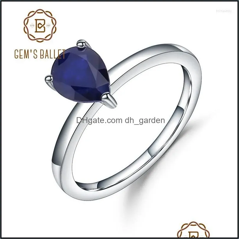 cluster rings gems ballet 1 29ct natural blue sapphire solitaire gemstone 925 sterling silver water drop ring for women fine jewelry